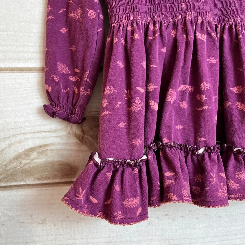 Matilda‎ Jane Girls Dress Long Sleeve Purple Leaf Print Ruffle Size 2